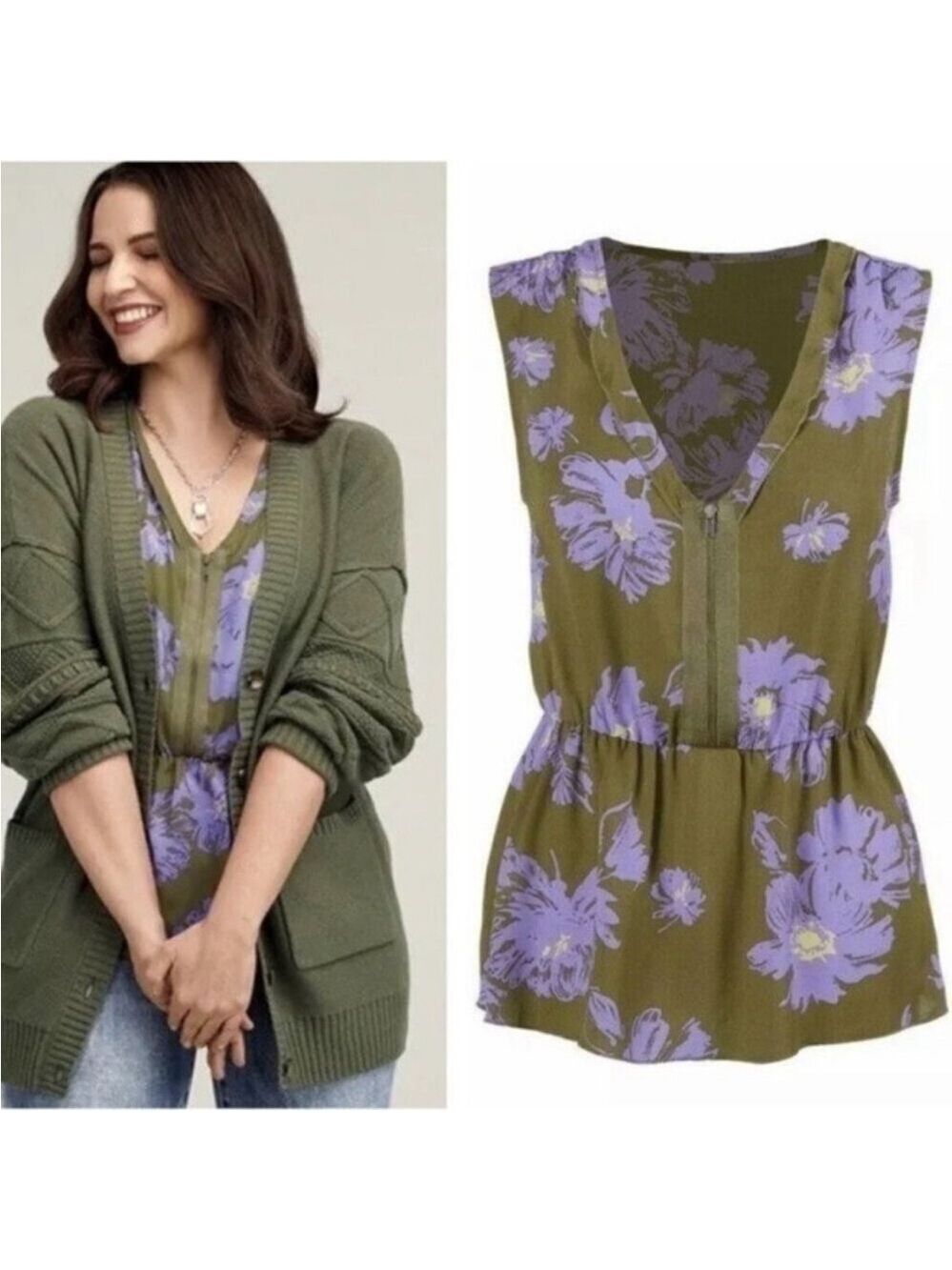 Cabi Celebrity Top style 4184 Pop Floral Sleeveless Peplum Blouse, size XS